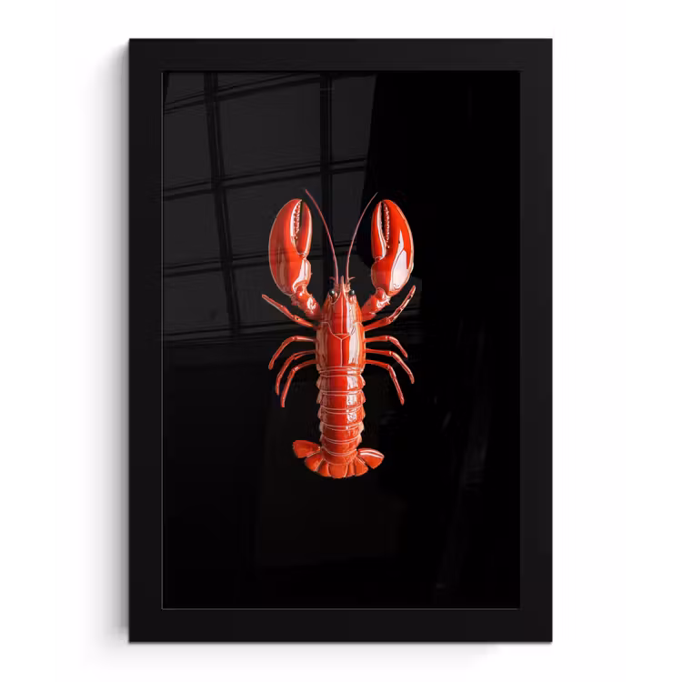 Kreeft - Glossier Rood - Zwart fotolijst zwart zonder passe partout klein -3d