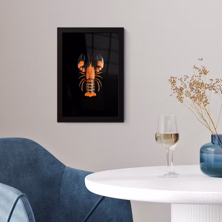 Kreeft - Oranje - Zwart - Modern fotolijst zwart zonder passe partout klein -sfeer4