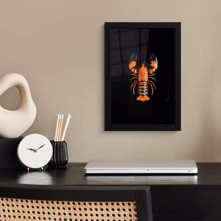 Kreeft - Oranje - Zwart - Modern fotolijst zwart zonder passe partout klein -sfeer1
