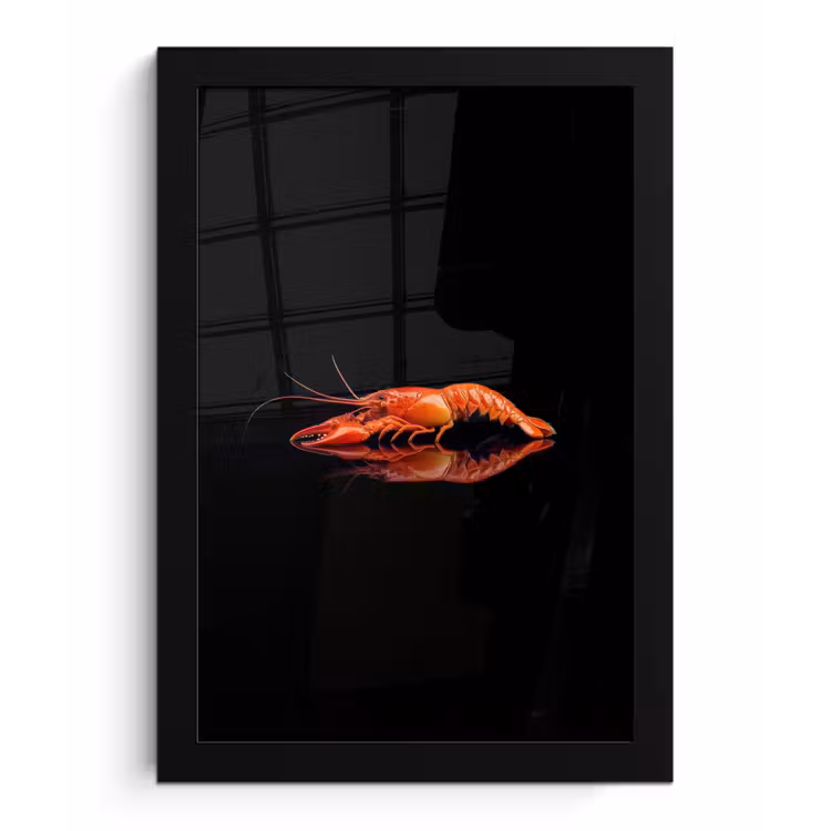 Kreeft - Oranje - Zwart - Opvallend fotolijst zwart zonder passe partout klein -3d