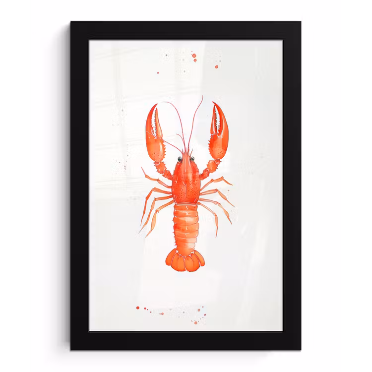 Kreeft - Waterverf - Aquarel - Oranje fotolijst zwart zonder passe partout klein -3d