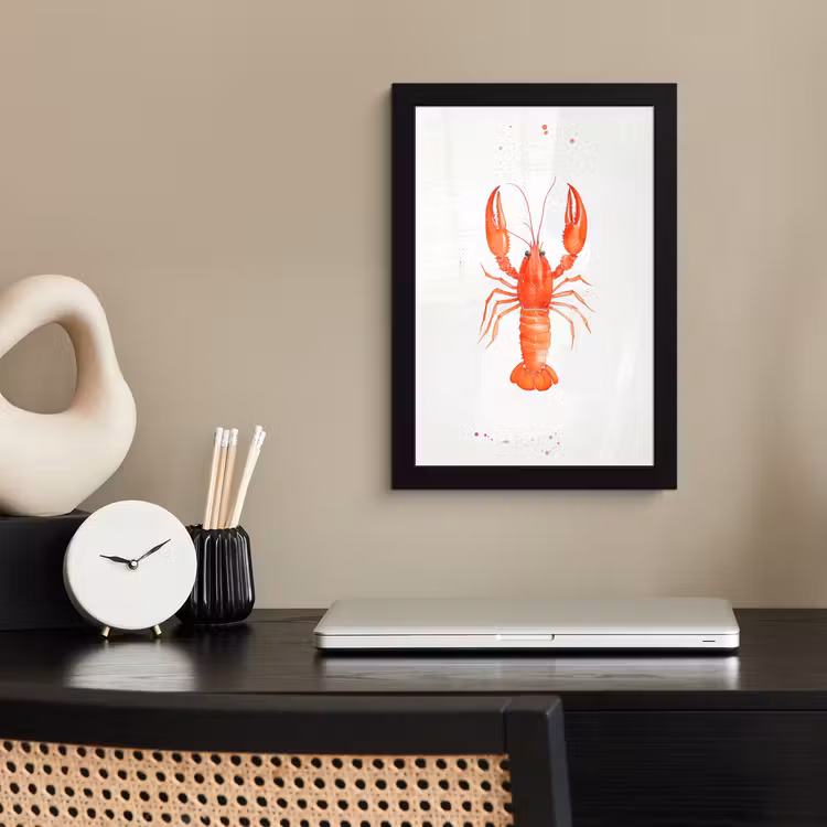 Kreeft - Waterverf - Aquarel - Oranje fotolijst zwart zonder passe partout klein -sfeer1