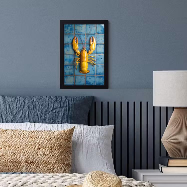 Kreeft - Geel - Blauw - Tegels fotolijst zwart zonder passe partout klein -sfeer3
