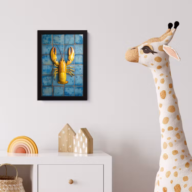 Kreeft - Geel - Blauw - Tegels fotolijst zwart zonder passe partout klein -usfeer4_kinderkamer