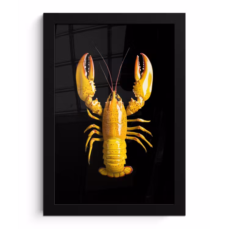 Kreeft - Geel - Stippen - Effen fotolijst zwart zonder passe partout klein -3d
