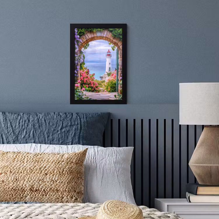 Doorkijk - Vuurtoren - Bloemen - Uitzicht fotolijst zwart zonder passe partout klein -sfeer3