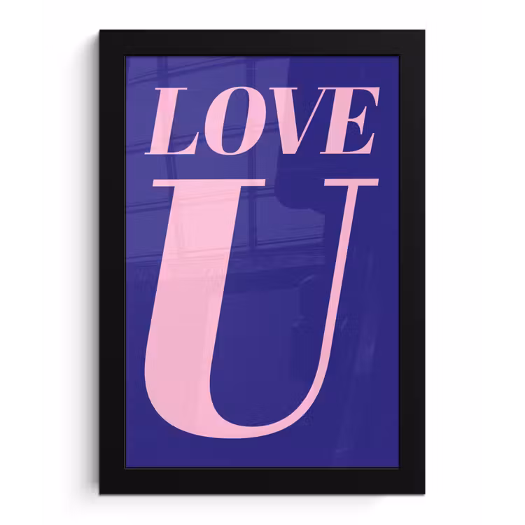Love - Blauw - Valentijn fotolijst zwart zonder passe partout klein -3d