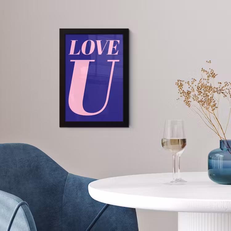 Love - Blauw - Valentijn fotolijst zwart zonder passe partout klein -sfeer4