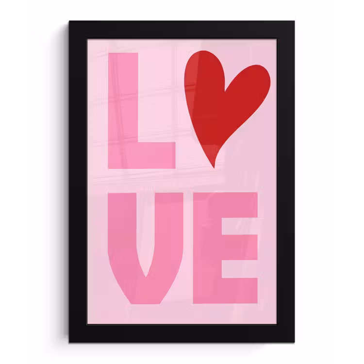 Love - Roze - Hart - Valentijn fotolijst zwart zonder passe partout klein -3d