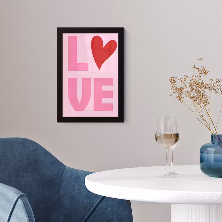 Love - Roze - Hart - Valentijn fotolijst zwart zonder passe partout klein -sfeer4
