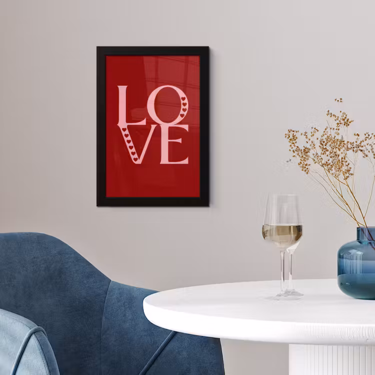 Love - Rood - Hatjes fotolijst zwart zonder passe partout klein -sfeer4