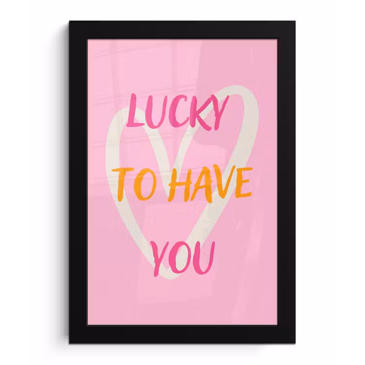 Lucky - Love - Valentijn - Roze fotolijst zwart zonder passe partout klein -3d