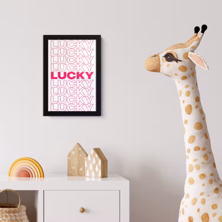 Lucky - Roze - Patroon fotolijst zwart zonder passe partout klein -usfeer4_kinderkamer