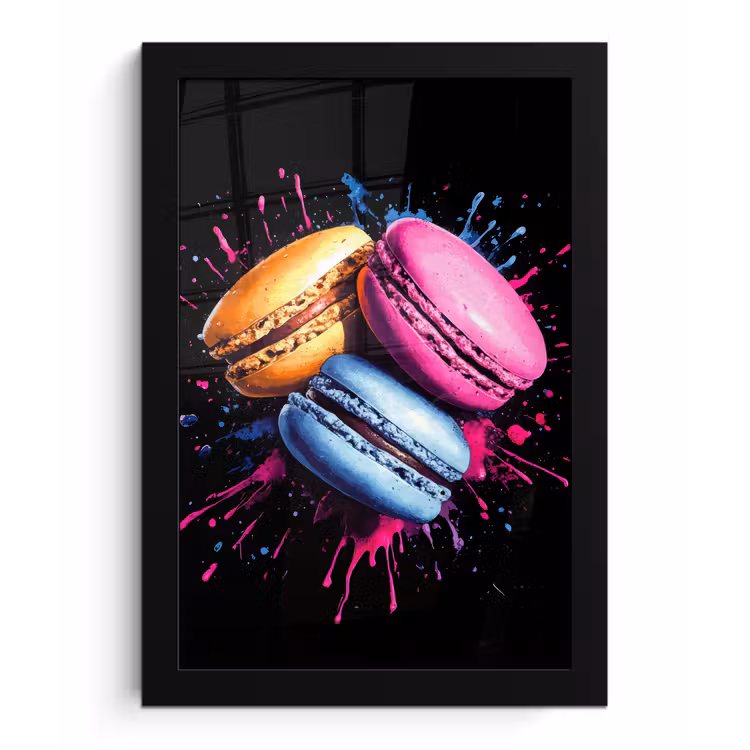 Macarons - Dessert - Graffiti - Kleurrijk - Roze - Blauw - Geel fotolijst zwart zonder passe partout klein -3d