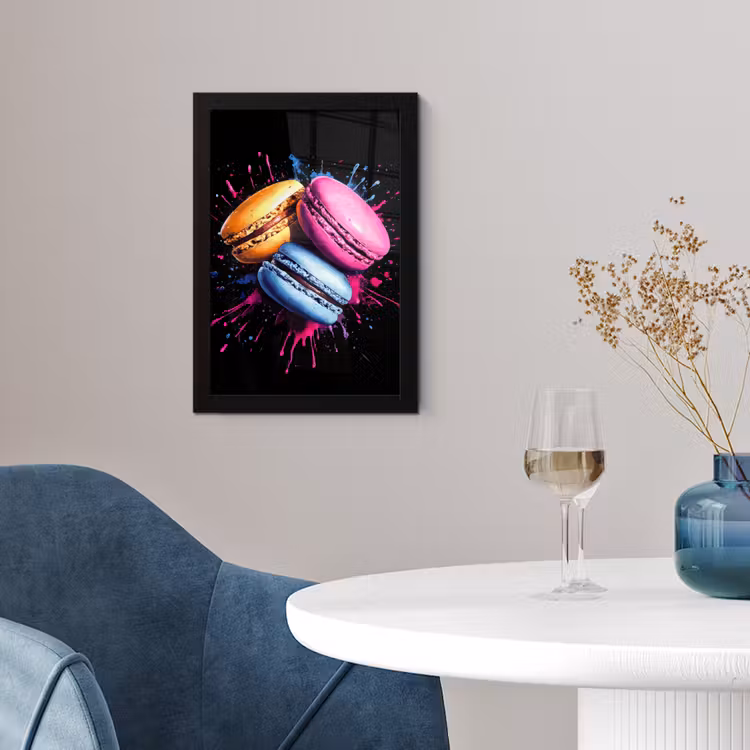 Macarons - Dessert - Graffiti - Kleurrijk - Roze - Blauw - Geel fotolijst zwart zonder passe partout klein -sfeer4