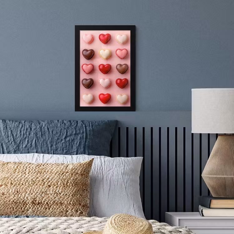 Macarons - Hartjes - Kleurrijk - Roze fotolijst zwart zonder passe partout klein -sfeer3