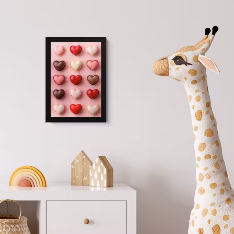 Macarons - Hartjes - Kleurrijk - Roze fotolijst zwart zonder passe partout klein -usfeer4_kinderkamer