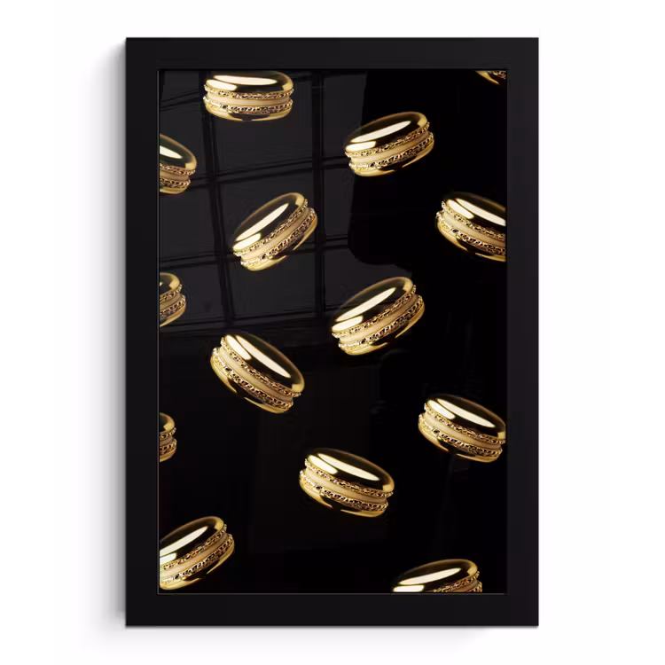 Macarons - Patroon - Goud - Zwart fotolijst zwart zonder passe partout klein -3d
