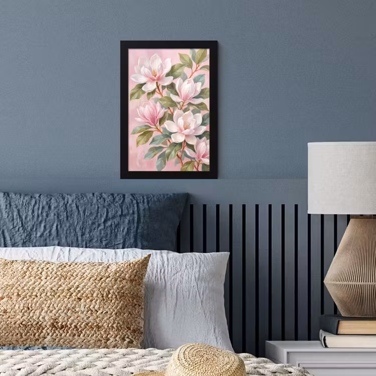 Magnolia's - Patroon - Roze fotolijst zwart zonder passe partout klein -sfeer3