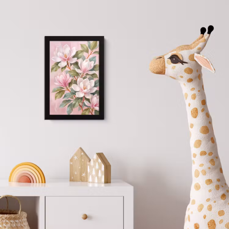 Magnolia's - Patroon - Roze fotolijst zwart zonder passe partout klein -usfeer4_kinderkamer