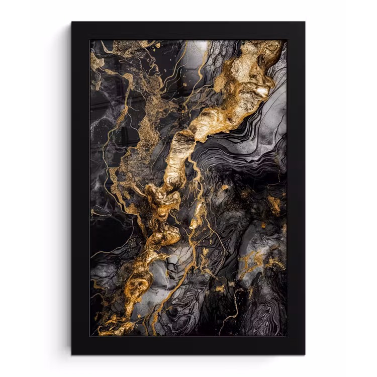 Marmer - Zwart - Goud - Abstract fotolijst zwart zonder passe partout klein -3d