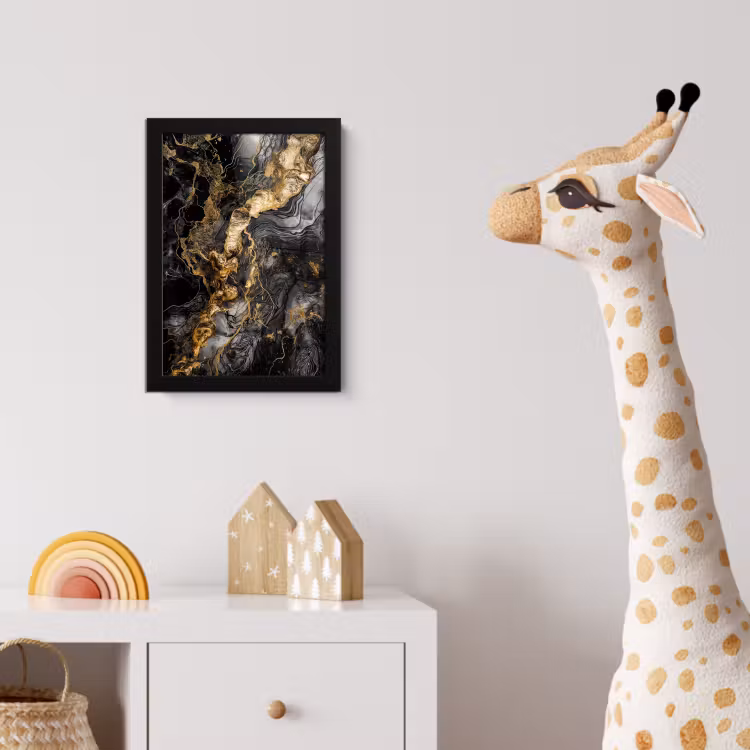 Marmer - Zwart - Goud - Abstract fotolijst zwart zonder passe partout klein -usfeer4_kinderkamer