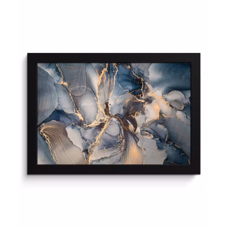 Marmer - Grijs - Blauw - Luxe - Goud fotolijst zwart zonder passe partout klein -3d