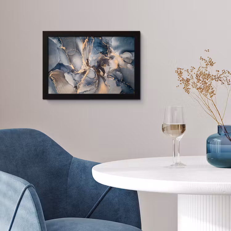 Marmer - Grijs - Blauw - Luxe - Goud fotolijst zwart zonder passe partout klein -sfeer4
