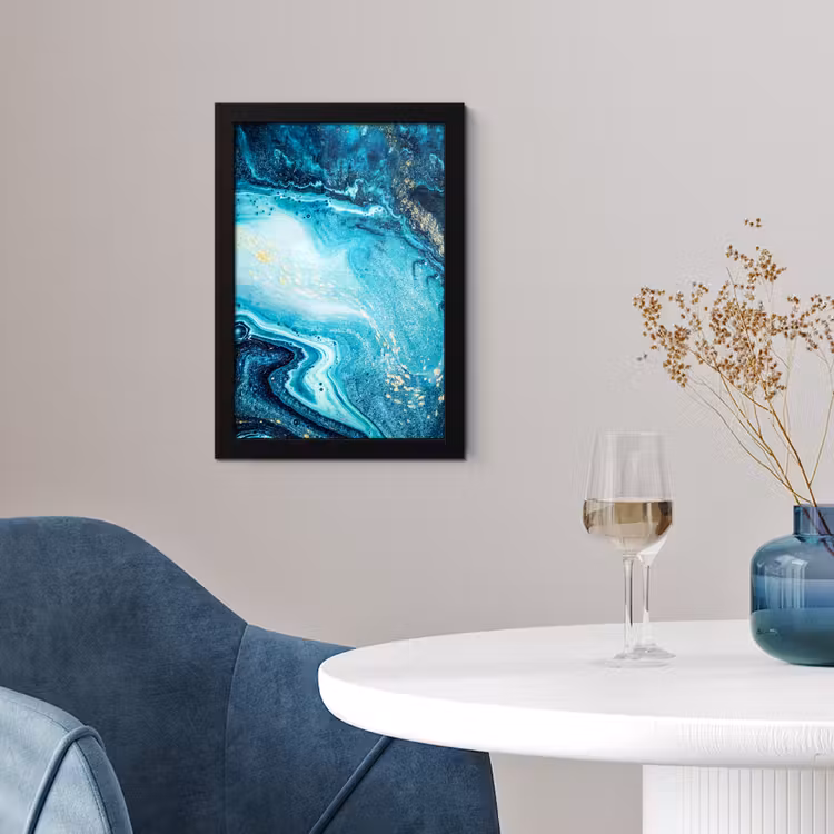 Marmerlook - Blauw - Goud - Luxe - Glitter - Marmer fotolijst zwart zonder passe partout klein -sfeer4
