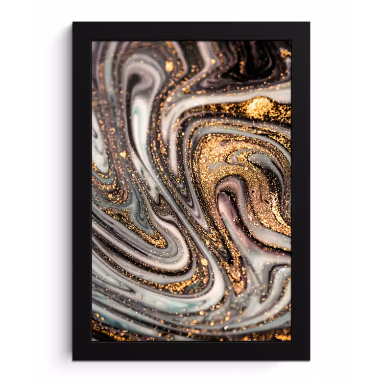 Marmerlook - Goud - Glitter - Luxe - Marmer - Wit fotolijst zwart zonder passe partout klein -3d