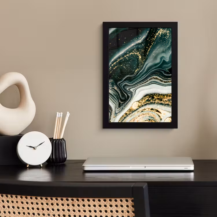 Marmerlook - Goud - Groen - Glitter - Design - Marmer fotolijst zwart zonder passe partout klein -sfeer1