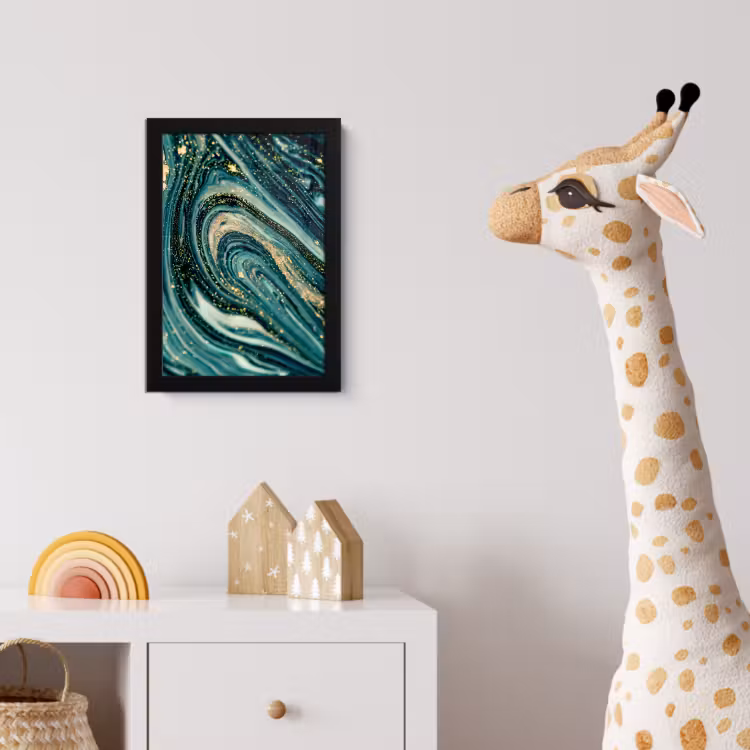Marmerlook - Luxe - Goud - Turquoise - Glitter fotolijst zwart zonder passe partout klein -usfeer4_kinderkamer