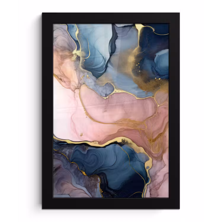 Marmer - Roze - Blauw fotolijst zwart zonder passe partout klein -3d