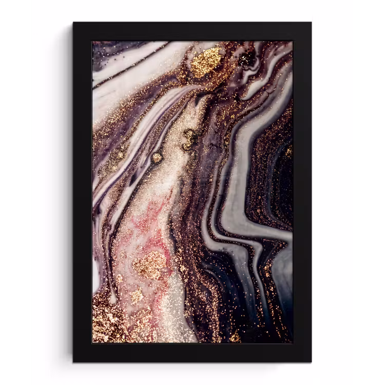 Marmer - Roze - Goud - Glitter - Marmerlook fotolijst zwart zonder passe partout klein -3d
