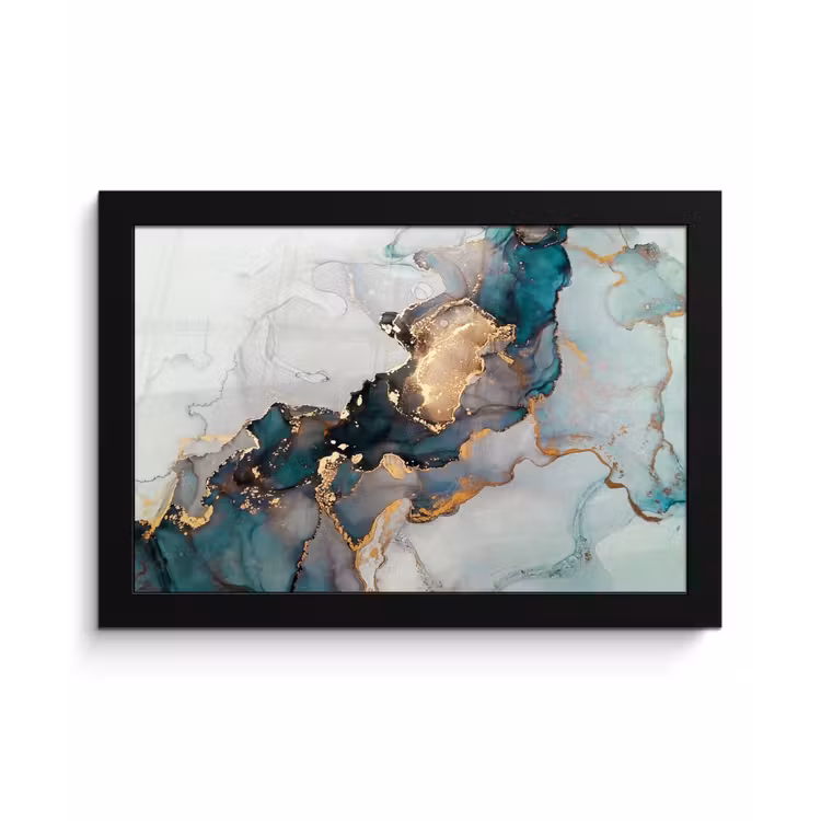 Marmer print - Goud - Blauw fotolijst zwart zonder passe partout klein -3d
