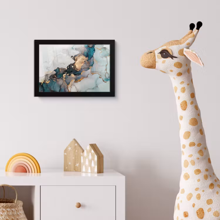 Marmer print - Goud - Blauw fotolijst zwart zonder passe partout klein -usfeer4_kinderkamer
