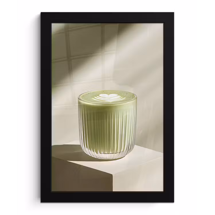 Matcha - Glas - Groen - Minimalistisch fotolijst zwart zonder passe partout klein -3d