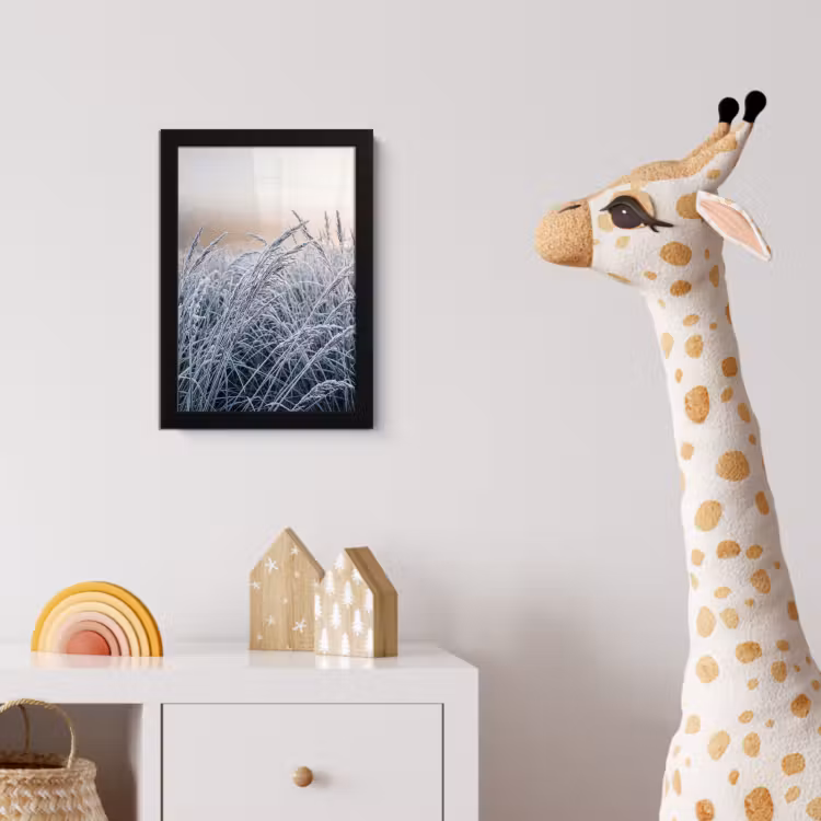 Rijp - Gras - Kristallen - Winter - Minimalistisch fotolijst zwart zonder passe partout klein -usfeer4_kinderkamer
