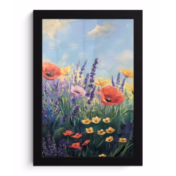 Weide - Bloemen - Kleurrijk fotolijst zwart zonder passe partout klein -3d