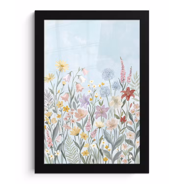 Weidebloemen - Illustratie - Kleurrijk fotolijst zwart zonder passe partout klein -3d