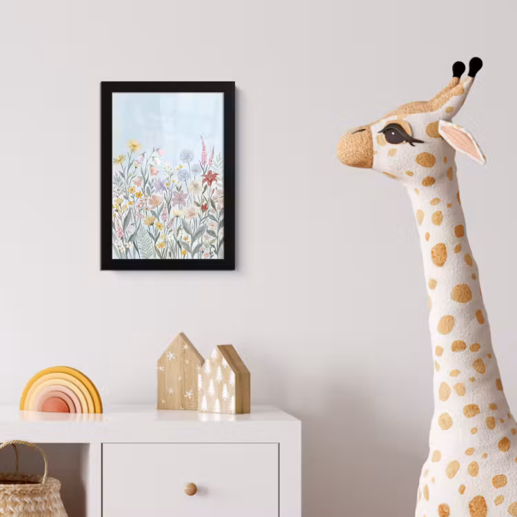 Weidebloemen - Illustratie - Kleurrijk fotolijst zwart zonder passe partout klein -usfeer4_kinderkamer