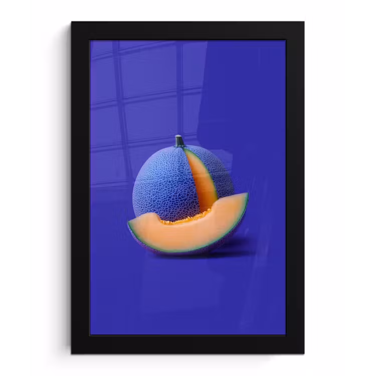 Meloen - Blauw - Oranje - Kunstzinnig fotolijst zwart zonder passe partout klein -3d