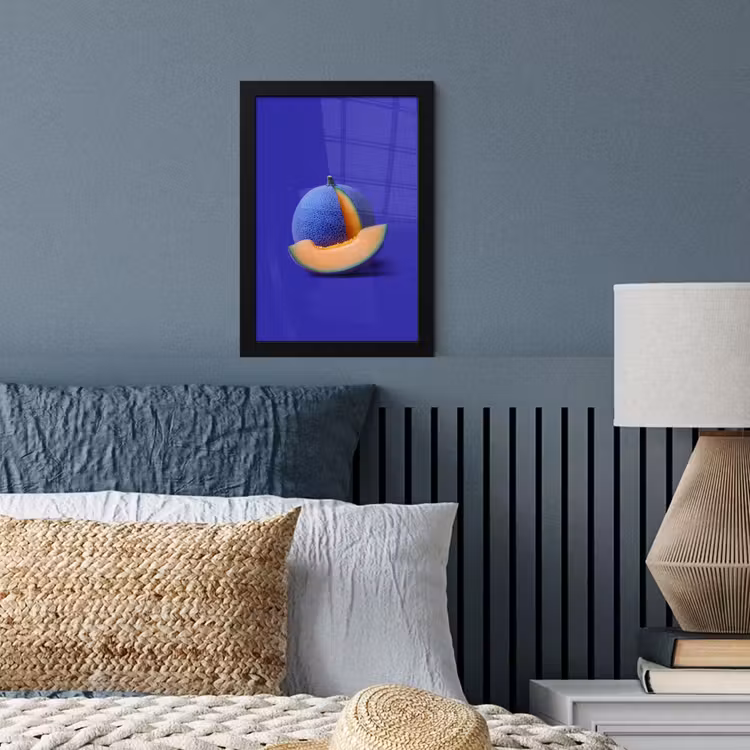 Meloen - Blauw - Oranje - Kunstzinnig fotolijst zwart zonder passe partout klein -sfeer3