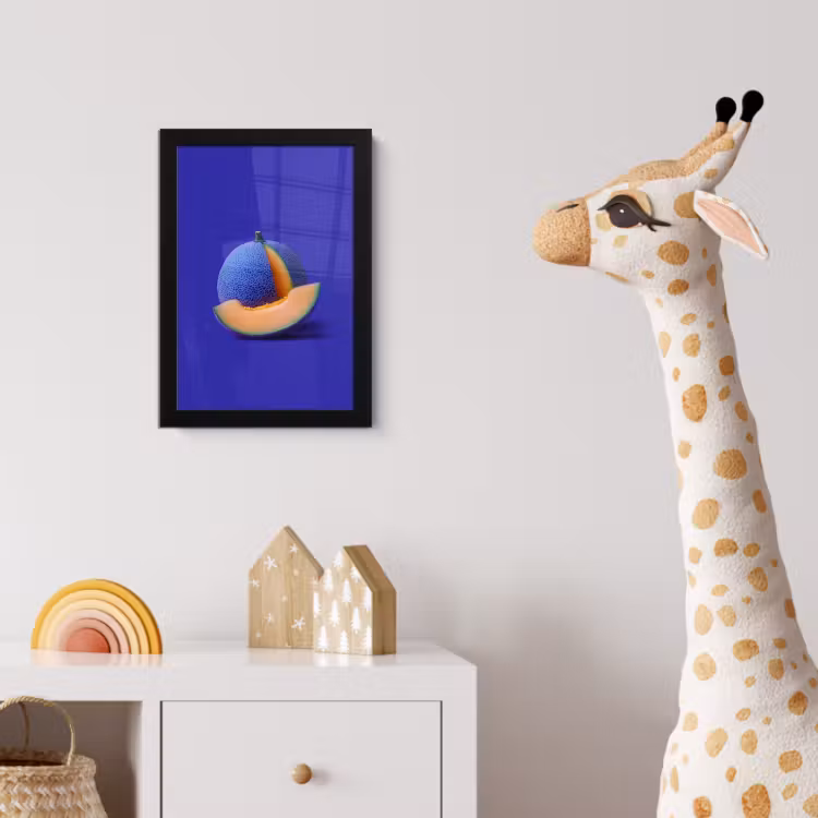 Meloen - Blauw - Oranje - Kunstzinnig fotolijst zwart zonder passe partout klein -usfeer4_kinderkamer