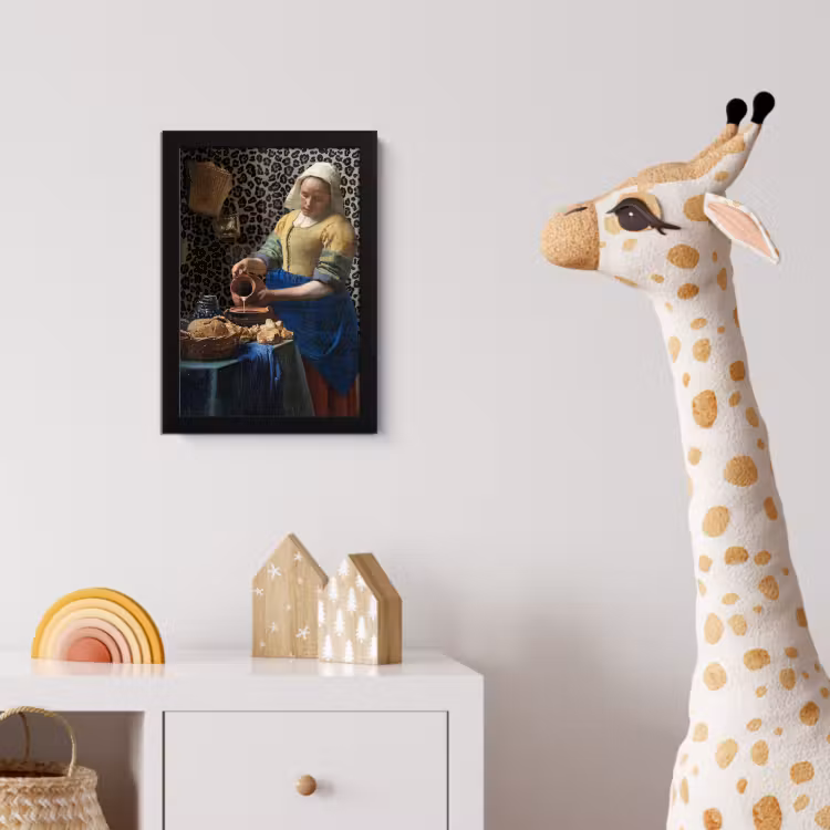 Melkmeisje - Kunst - Panterprint - Vermeer - Schilderij - Oude meesters fotolijst zwart zonder passe partout klein -usfeer4_kinderkamer
