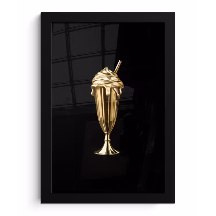 Milkshake - Goud - Drinken - Zwart fotolijst zwart zonder passe partout klein -3d