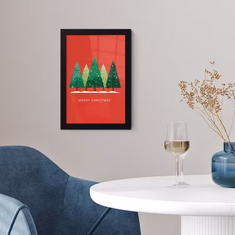 Minimalistisch - Kerstbomen - Rood - Sneeuw fotolijst zwart zonder passe partout klein -sfeer4