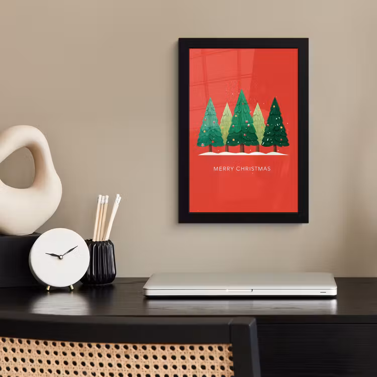 Minimalistisch - Kerstbomen - Rood - Sneeuw fotolijst zwart zonder passe partout klein -sfeer1