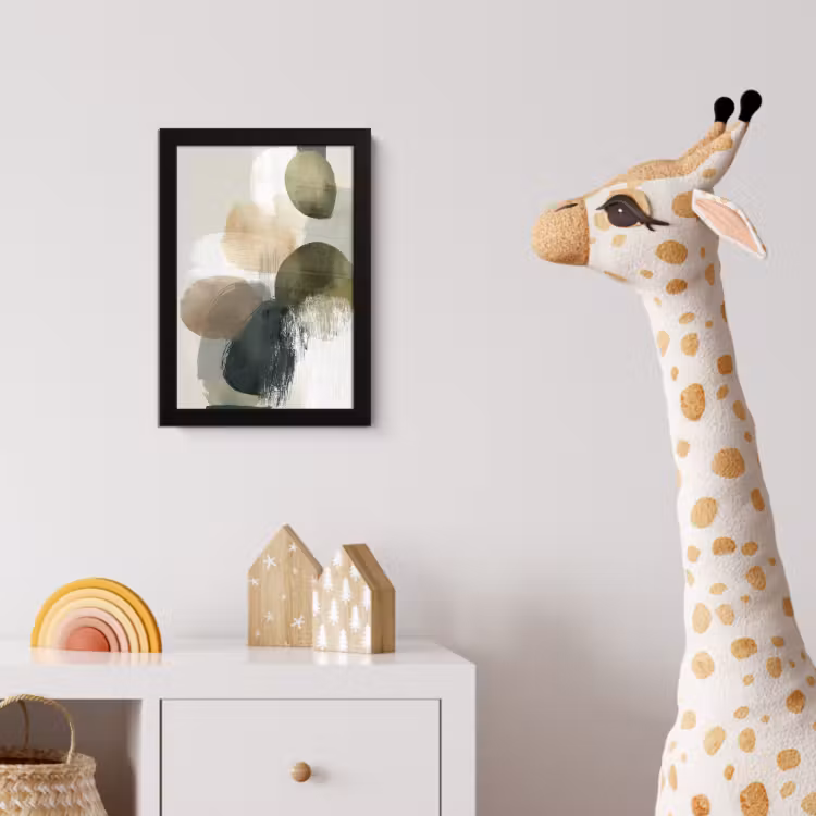 Minimalistisch - Cirkels - Penseelstreken - Beige fotolijst zwart zonder passe partout klein -usfeer4_kinderkamer