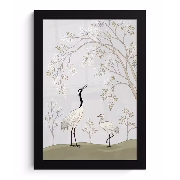 Minimalistisch - Kraanvogels - Blauw fotolijst zwart zonder passe partout klein -3d